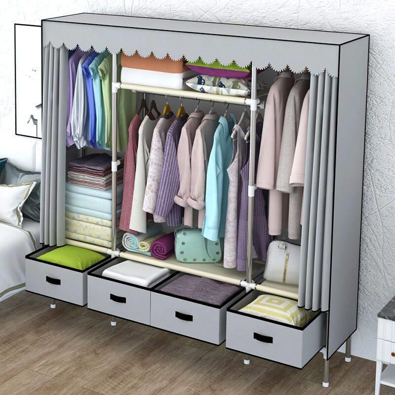 衣柜简易组装布衣柜钢管加粗加固双人简易衣柜大号出租房收纳衣橱