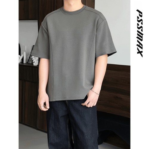 美式正肩拼接线条短袖T恤