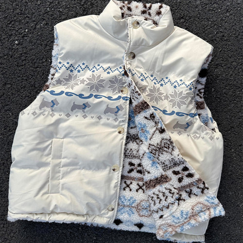 费尔岛双面穿羊羔绒马甲男款冬季无袖坎肩背心加厚保暖摇粒绒外套