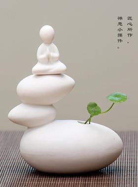 创意简约禅意陶瓷无相佛水培花插小生人物佛像小和尚茶宠中式摆件