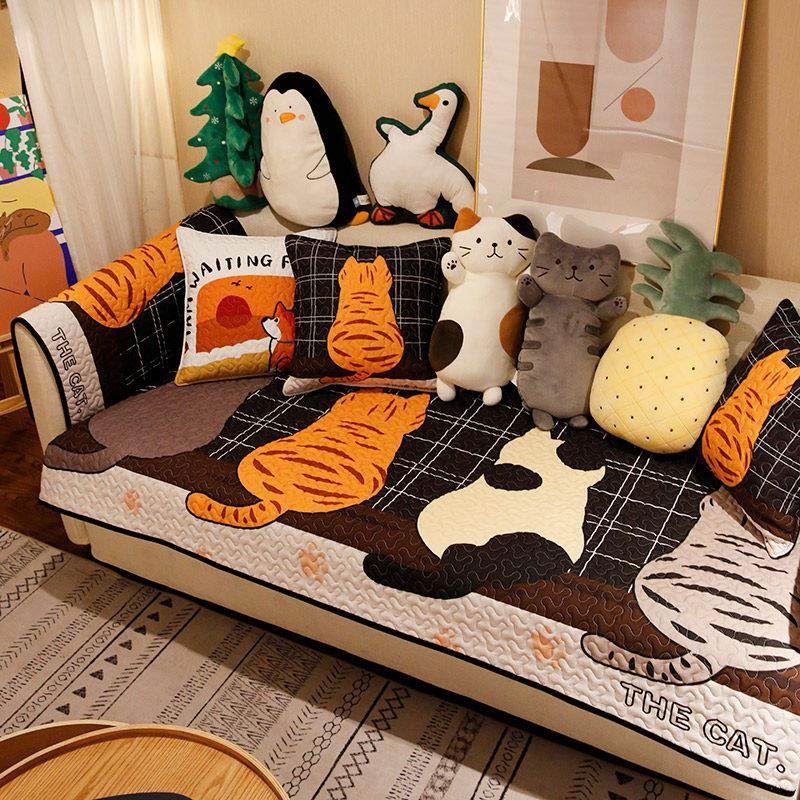 可爱卡通肥猫四季通用沙发坐垫北欧时尚猫星人背景可水洗沙发巾套,居家布艺,沙发垫,淘宝优惠券,粉丝福利购,淘宝优惠卷