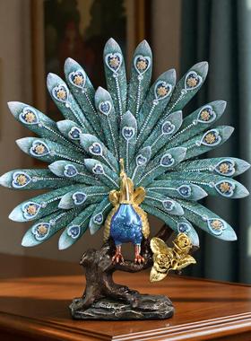 欧式奢华孔雀创意家居摆件玄关客厅树脂工艺品样板间酒店装饰品