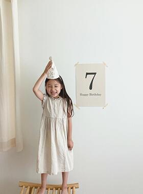 亚麻生日海报挂布墙上贴纸2岁3岁5岁森林风格装饰派对装饰气氛用