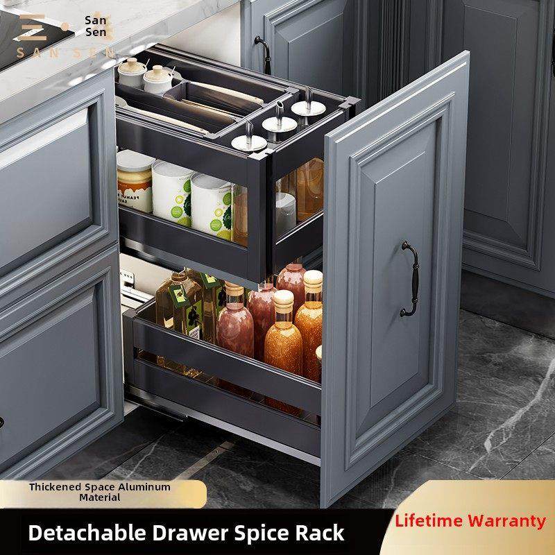 三森三森橱柜抽屉式双层抽屉式铝合金厨房收纳碗篮调味拉篮阻尼,家装主材,拉篮,淘宝优惠券,粉丝福利购,淘宝优惠卷