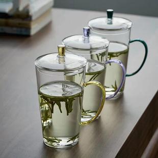 玻璃绿茶杯专用茶杯高级带盖家用水杯耐热带把茶杯泡茶 天久璃匠