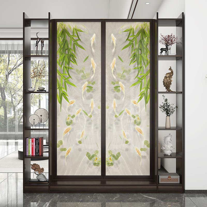 艺术玻璃屏风隔断实物置物架客厅正对大门玄关新中式遮挡入户门