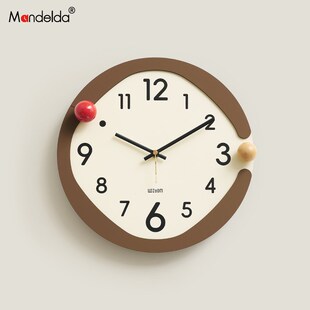 网红家用奶油风创意时钟挂墙 Mandelda免打孔钟表挂钟客厅2024新款