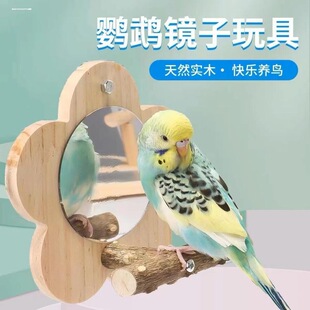 鹦鹉镜子站杆花椒木啃咬解闷玩具镜子悬挂鸟笼装饰配件挂饰
