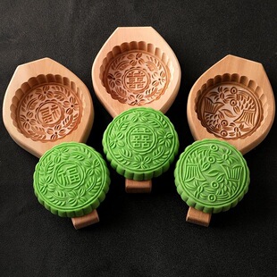 实木质制面食馒头南瓜饼月饼糕点绿豆年糕压花印模具型卡烘焙家用