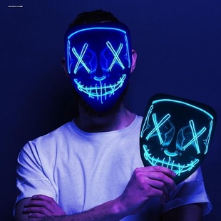 EL发光面具万圣节V字带血恐怖花脸面罩派对舞会角色扮演搞怪面具