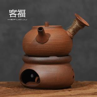 粗陶无釉手工茶壶老岩泥侧把壶急须壶提梁单壶家用复古陶瓷 客福