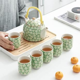 陶瓷茶具套装 老式 提梁壶整套家用餐厅功夫茶具泡茶壶大号容量茶杯