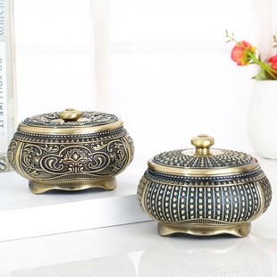 创意复古带盖烟灰缸家用办公高档防摔金属雕花男士 欧式 礼品烟缸
