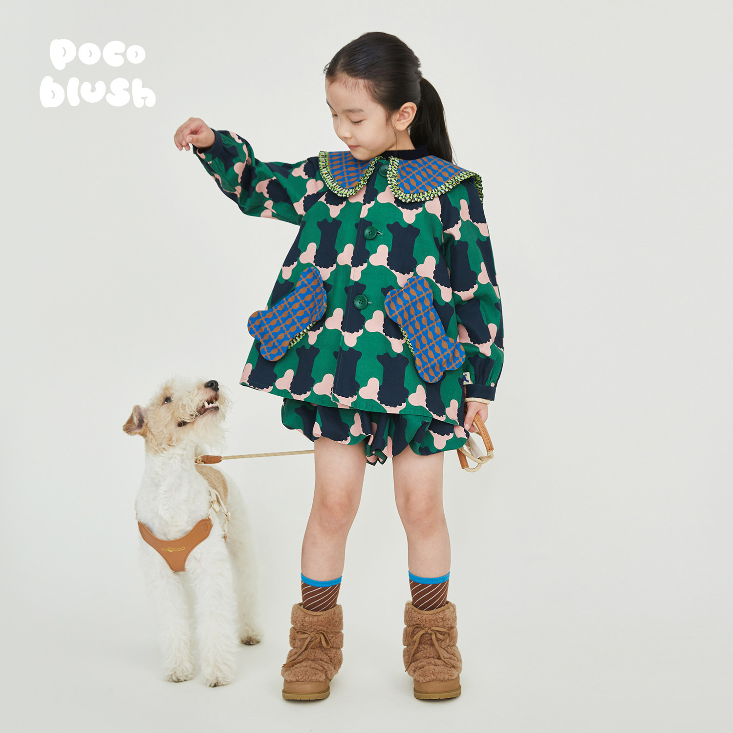 pocoblush原创设计小狗米卢斗篷风衣印花春秋中长款女童翻领外套,童装/婴儿装/亲子装,风衣,淘宝优惠券,粉丝福利购,淘宝优惠卷