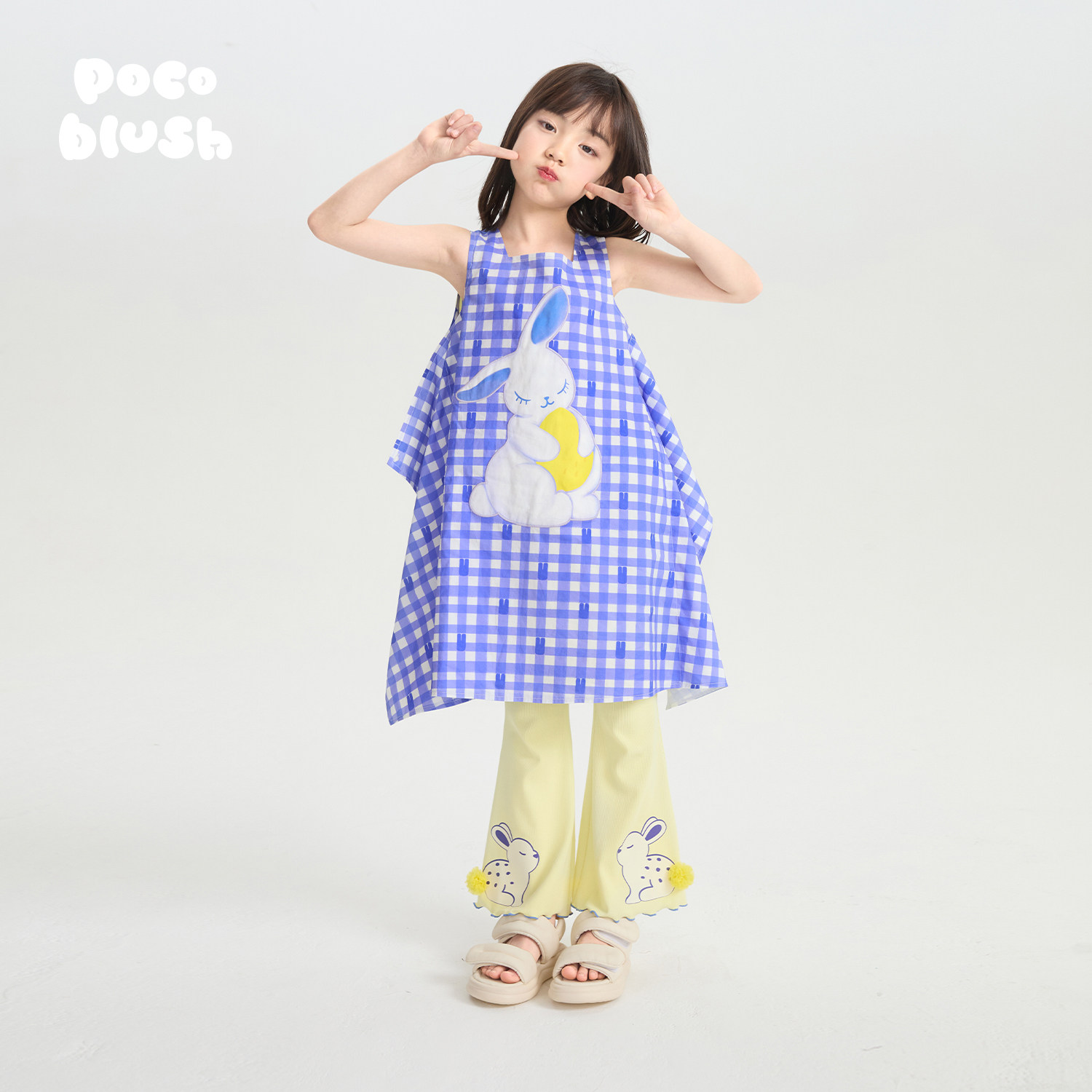 pocoblush【克莱茵蓝兔兔】刺绣连衣裙女童夏款可爱印花全棉裙子