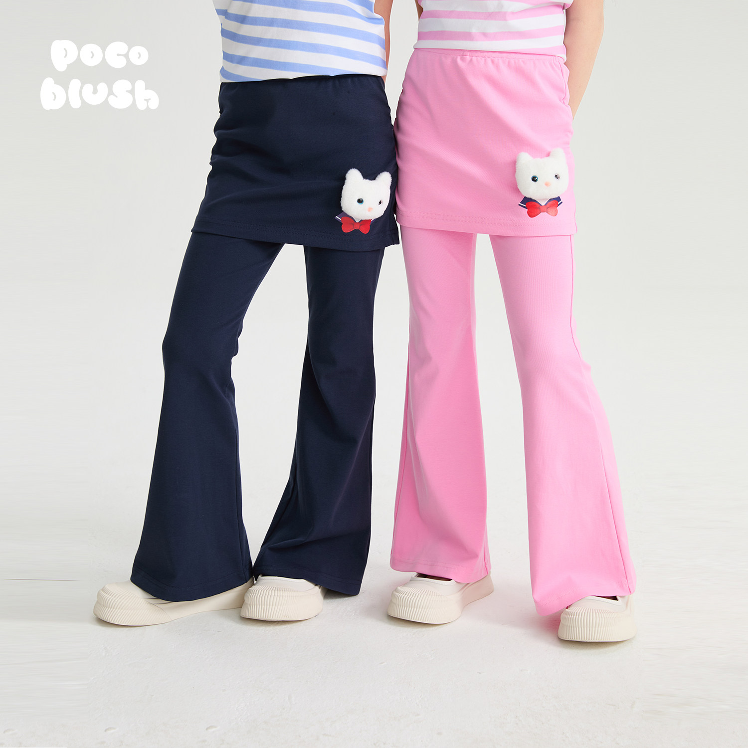 pocoblush【美猫战士】叠穿针织喇叭裤女童春夏款假两件玩偶裤子