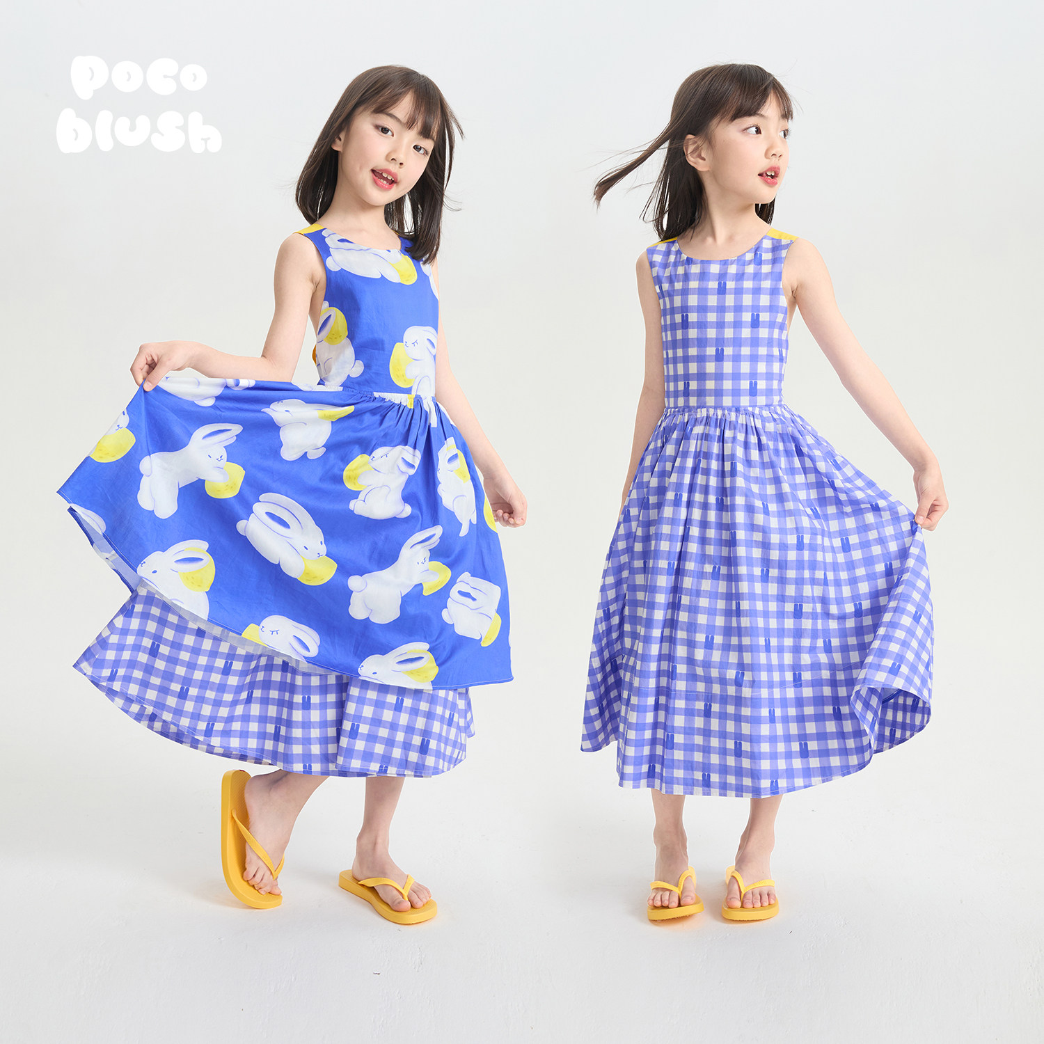 pocoblush【克莱茵蓝兔兔】两面穿印花连衣裙女童夏新款全棉裙子