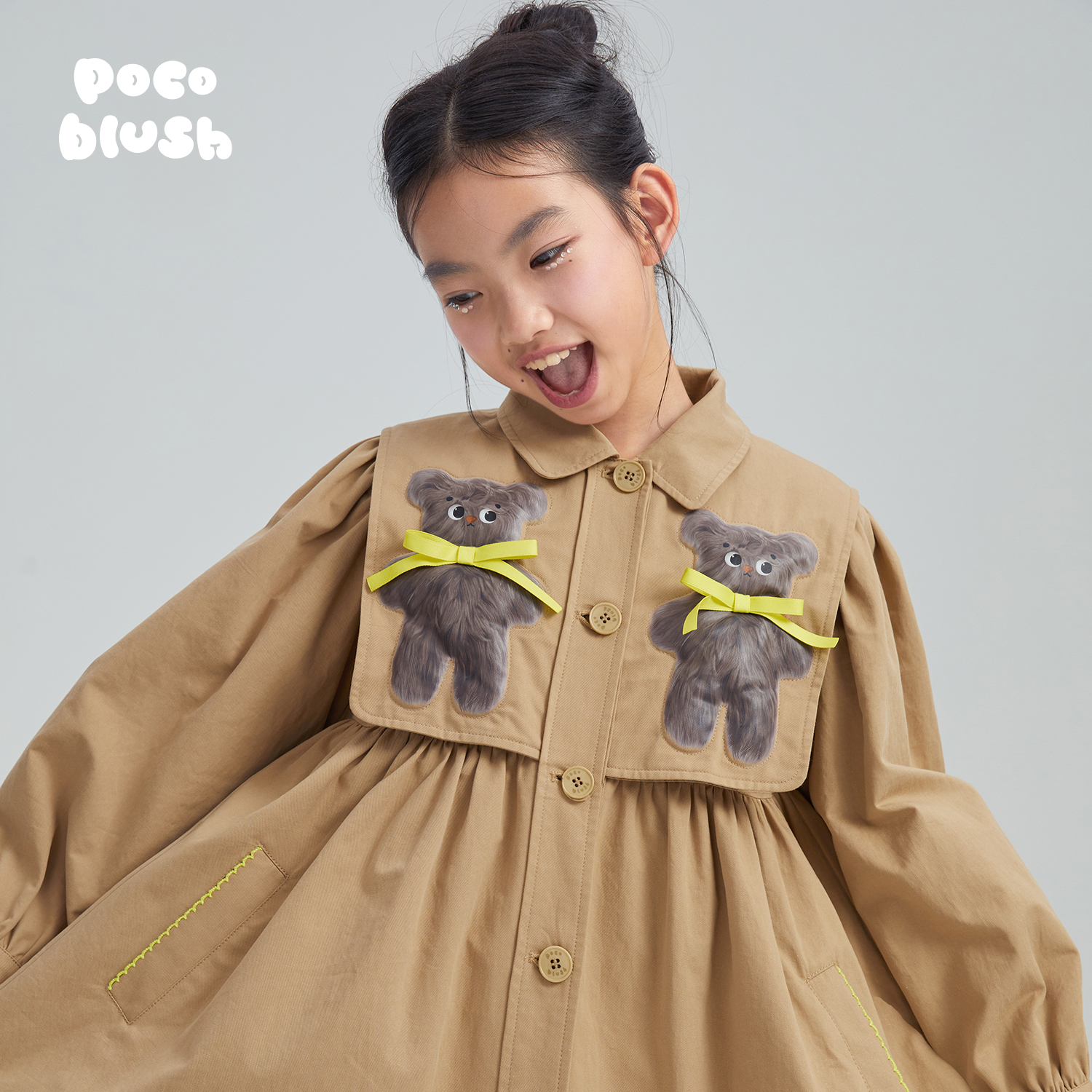 pocoblush丝带小熊玩偶风衣外套