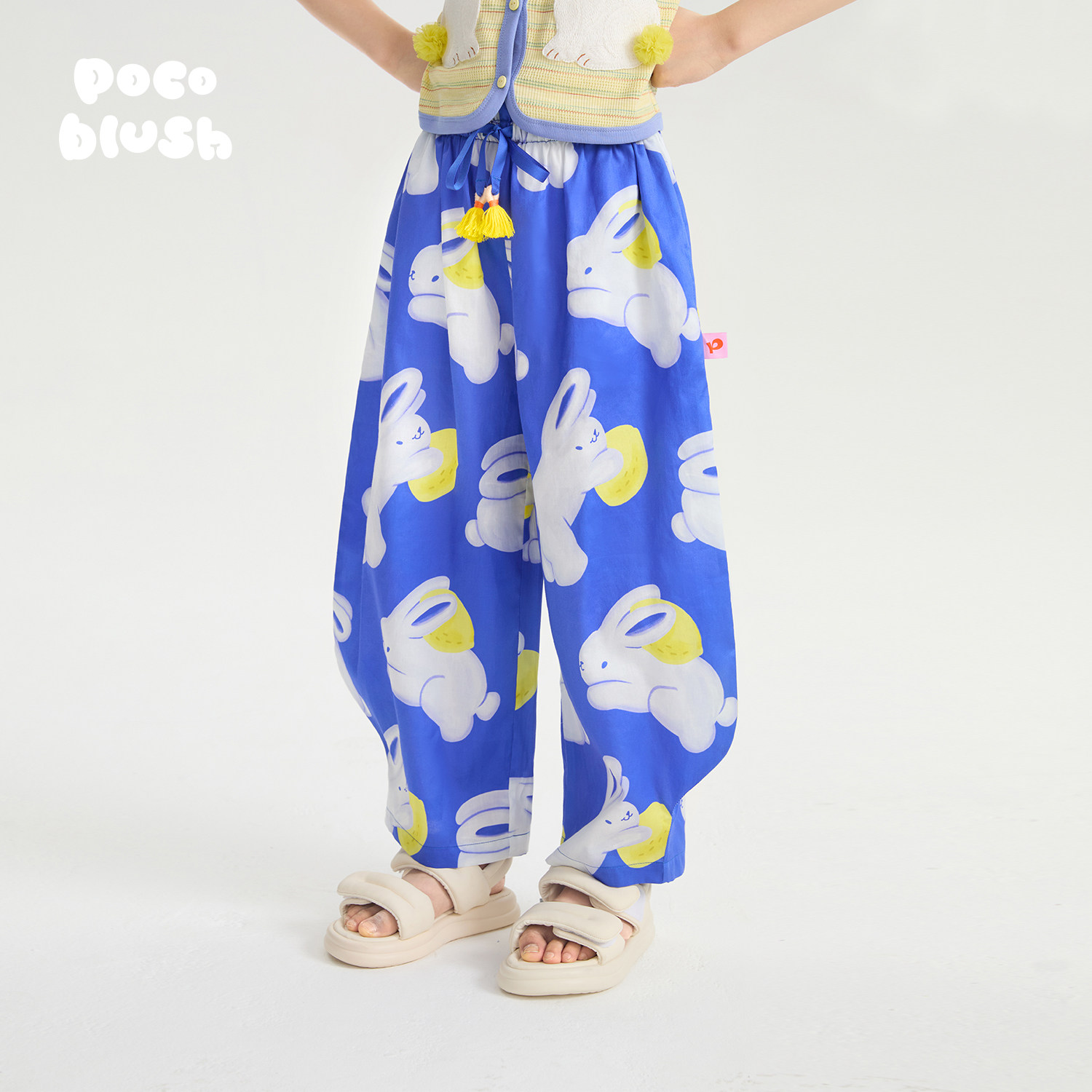 pocoblush【克莱茵蓝兔兔】印花防蚊裤女童夏款阔腿全棉透气裤子