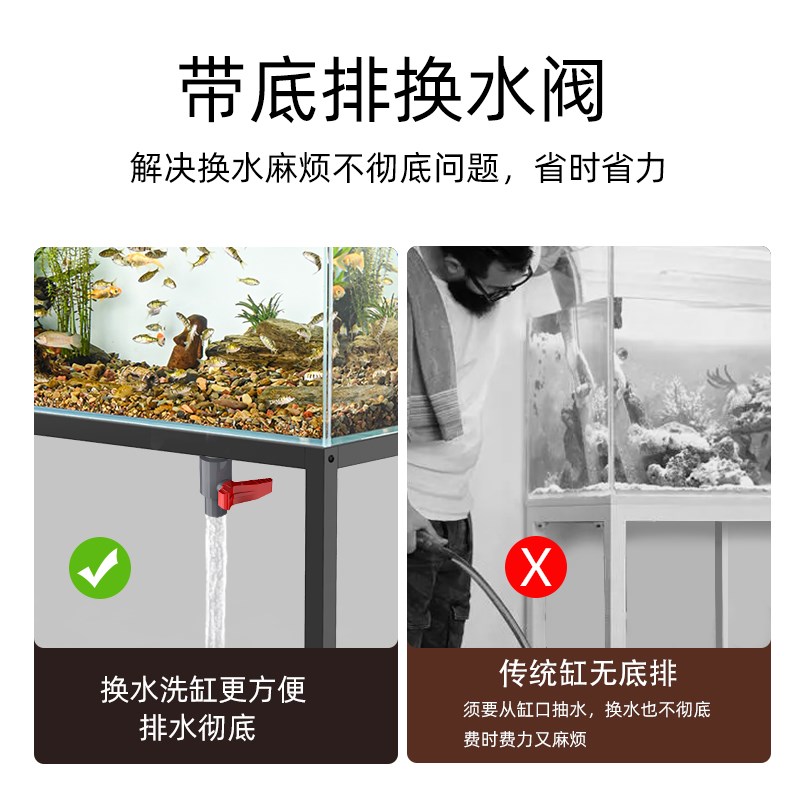 超白鱼缸大型玻璃缸造景水族箱带底排水懒人换水可放底滤钢铁架子