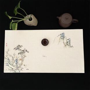 棉麻手绘禅意茶席亚麻桌旗茶垫香席茶艺配件麻布香道席干泡席促销