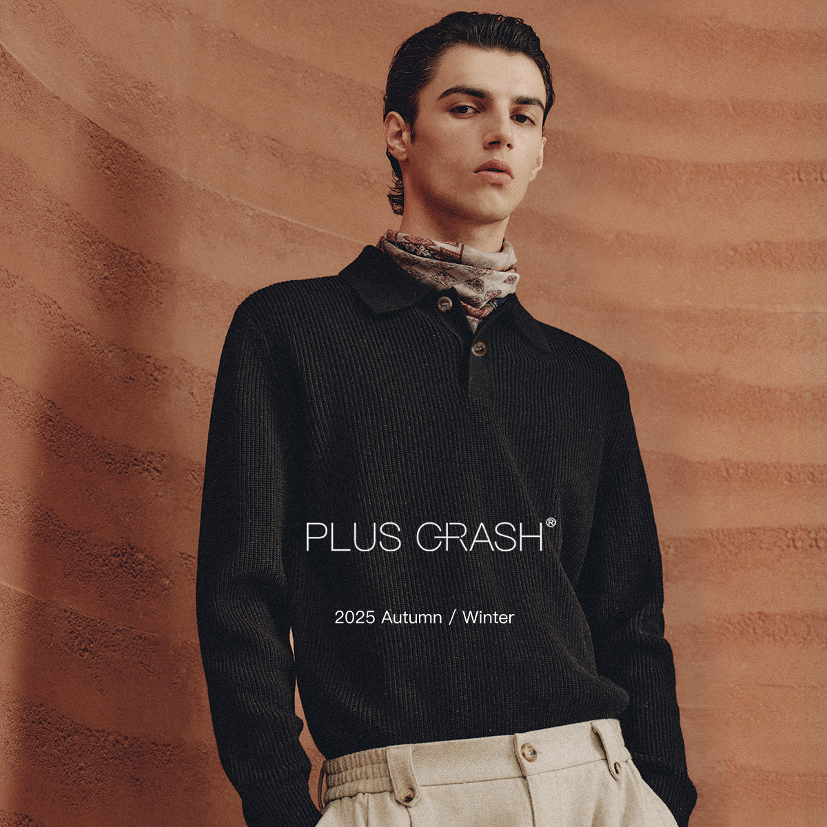 PLUS CRASH纹理感全棉老钱风POLO领毛衣百搭休闲慵懒风翻领针织衫