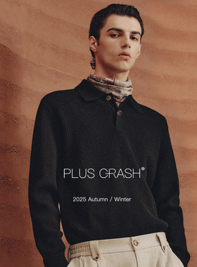 PLUS CRASH纹理感全棉老钱风POLO领毛衣百搭休闲慵懒风翻领针织衫