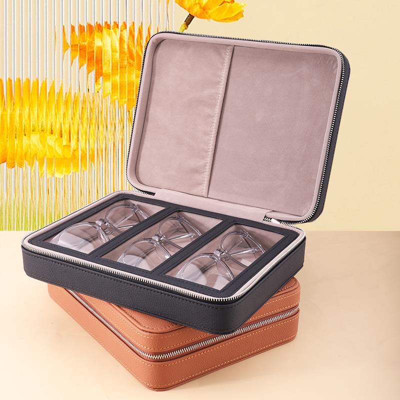高档眼镜收纳盒便携式多格皮质防压太阳墨镜盒收纳整理展示样品盒