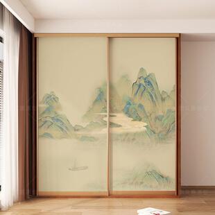 凯贝嘉新中式山水翻新衣柜门贴纸茶室家俱柜子遮丑贴画 画自粘加