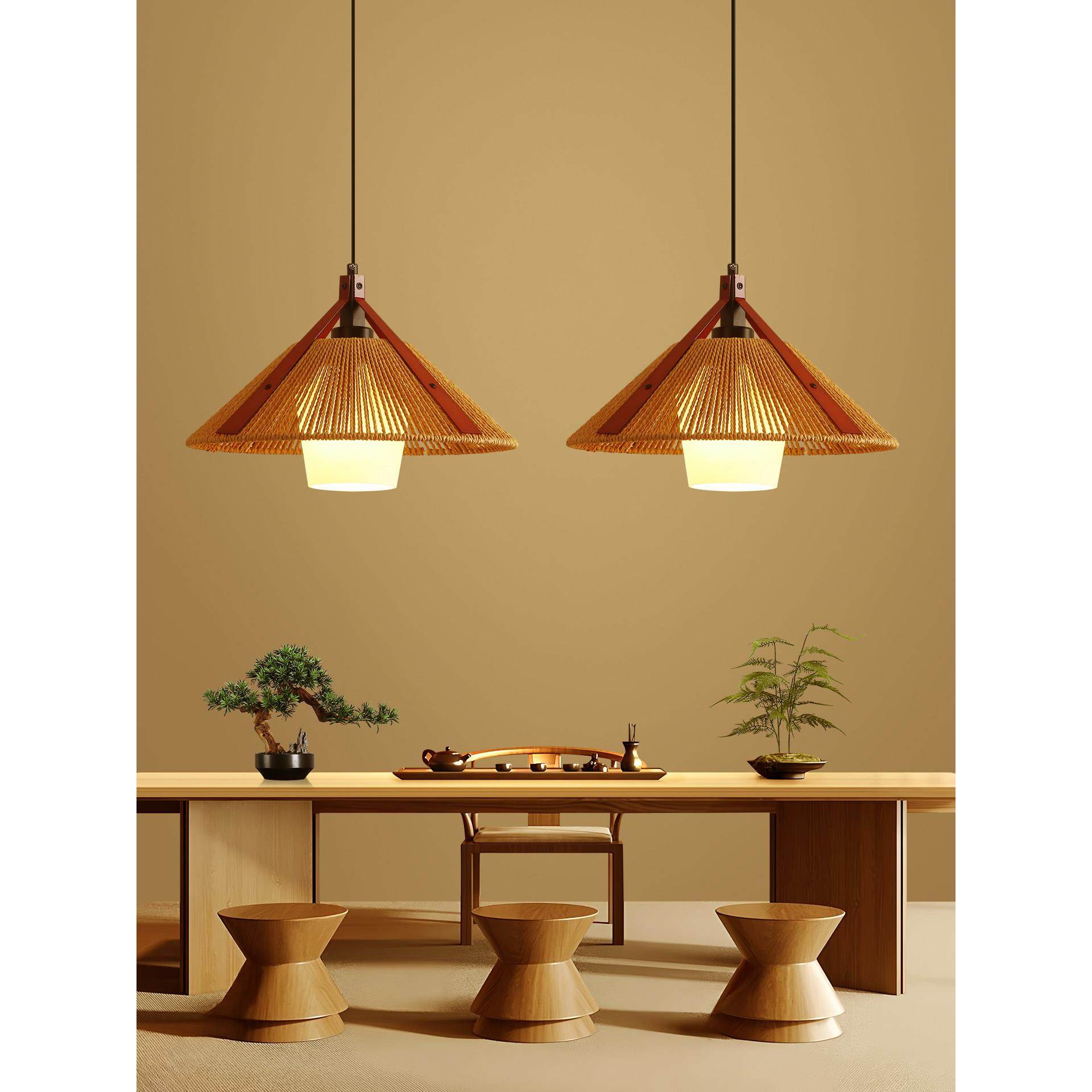 中式侘寂风餐厅吊灯日式覆古卧室书房民宿茶室禅意餐桌麻绳编织灯,家装灯饰光源,餐厅吊灯,淘宝优惠券,粉丝福利购,淘宝优惠卷