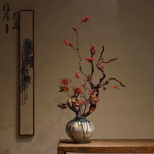 新中式彩绘陶瓷花瓶宋代美学手工枯木花插民宿玄关柜酒店禅意摆件