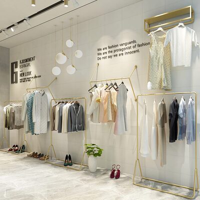 服装店展示架落地式女装货架店组合侧挂衣架金色挂陈列架子专用面