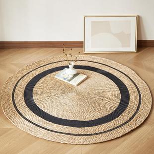 蒲草编织地垫草编棉绳圆形地毯民宿茶几垫日式藤编垫子摄影道具