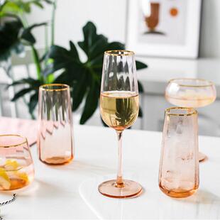 粉红色酒具水晶玻璃酒杯高脚杯红酒葡萄酒杯酒具套装红酒杯香槟杯