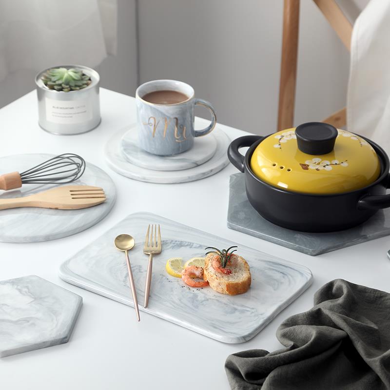 大理石纹陶瓷锅垫杯垫托盘防烫盘垫砂锅垫碗垫餐桌垫甜点寿司餐盘
