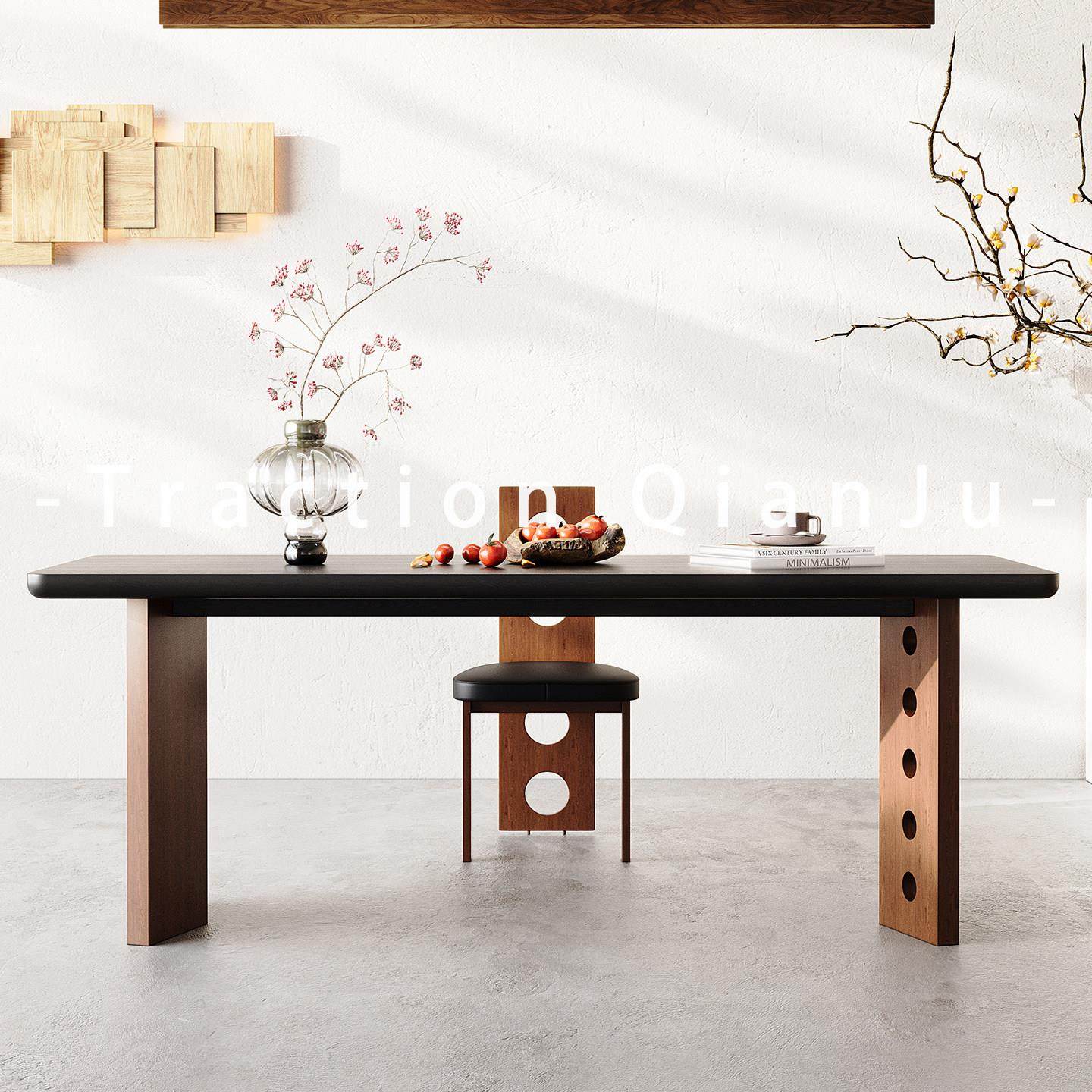 侘寂风实木餐桌长方形设计师简约中古风小户型家用饭桌书桌办公桌,住宅家具,实木餐桌,淘宝优惠券,粉丝福利购,淘宝优惠卷