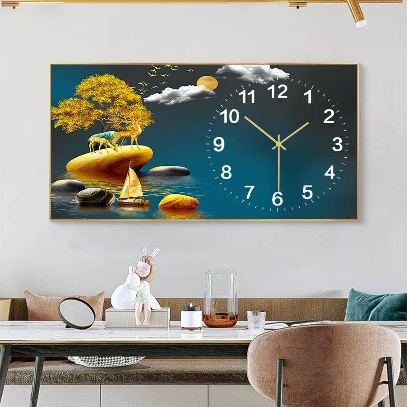 饭厅钟表装饰画现代简约客厅挂画轻奢单幅吃饭厅走廊玄关墙壁挂画