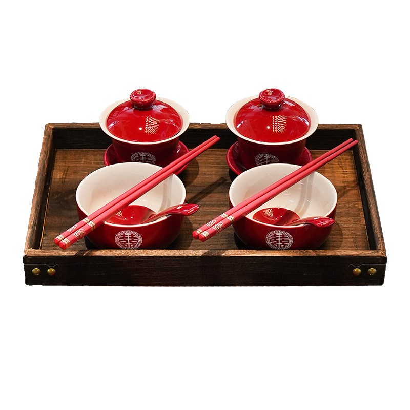 结婚装饰茶几装扮客厅摆件婚房布置新中式订婚宴婚礼接亲敬茶套装