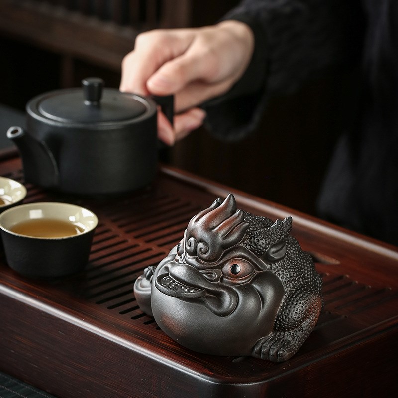 紫陶茶宠摆件可养招财金蟾茶具茶玩复古泡茶桌茶台饰品蟾蜍礼品