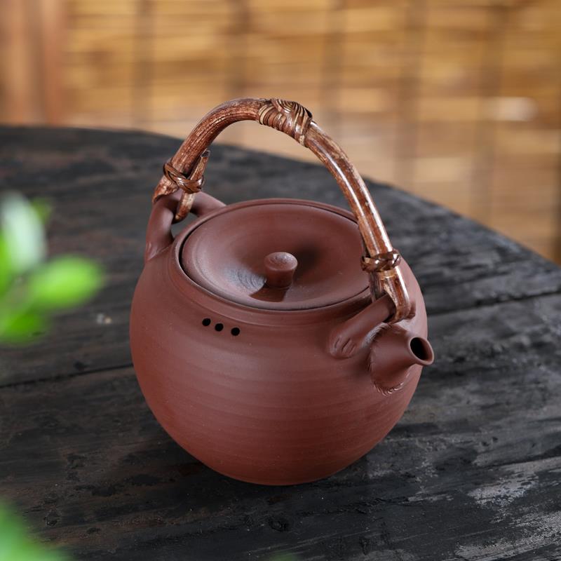 紫泥煮茶壶老白茶普洱专用煮茶器家用电陶炉炭火藤编提梁陶壶烧水