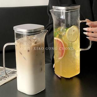 带把手方形冷水壶家用耐高温大容量泡茶壶扎壶果汁壶奶茶壶带盖子
