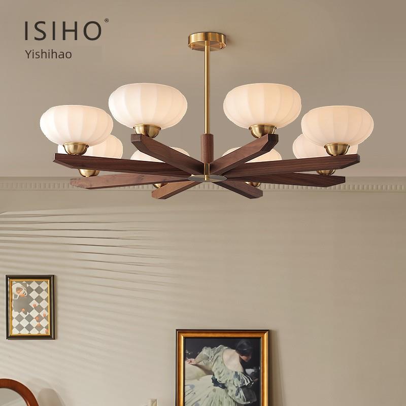 侘寂中古风客厅灯主灯法式吊灯卧室灯低层高 黑胡桃木日式吸顶灯