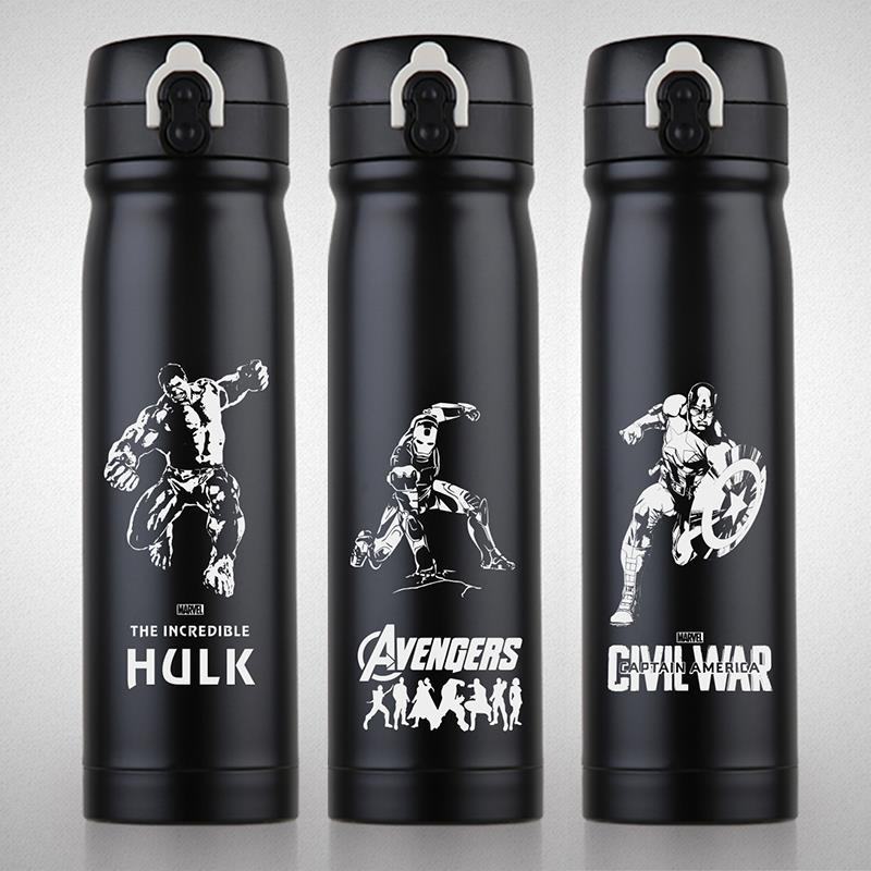 漫威英雄钢铁侠美国队长蜘蛛侠弹跳保温杯洛基DC小丑不锈钢水杯子