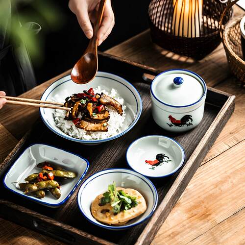 碗筷套装单人一套吃饭碗家用碗碟套装一人食仪式感餐具陶瓷鸡公碗