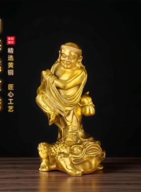 浏海戏金蟾摆件纯黄铜浏海铜像三足蛤蟆蟾蜍吉祥物办公室客厅装饰