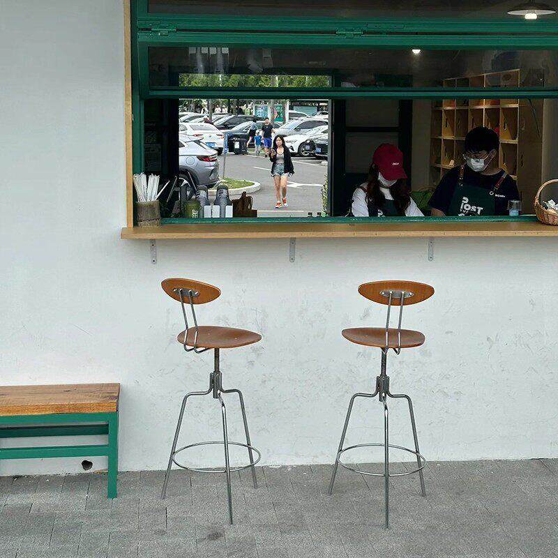 中古实木金属吧台椅子高脚凳简约现代设计师餐厅创意可升降吧台凳