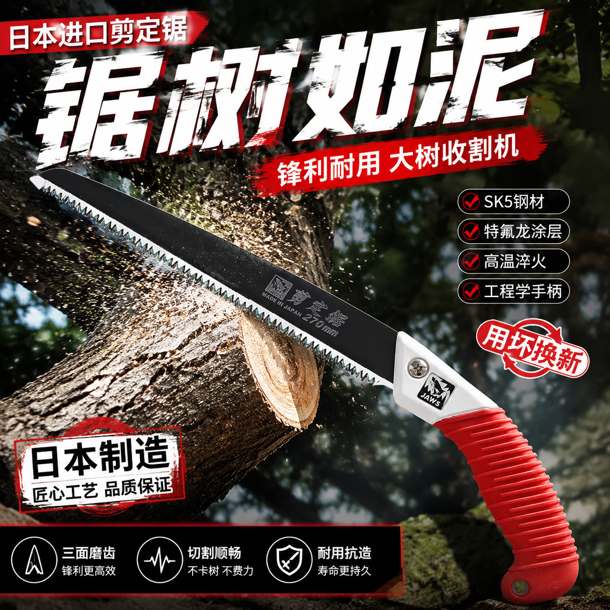 日本原装进口大白鲨手锯手工锯家用木工锯园林锯树枝果树伐木锯子
