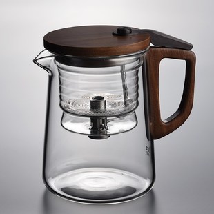飘逸杯泡茶壶家用胡桃木过滤内胆茶水分离耐热玻璃冲茶器 2023新款