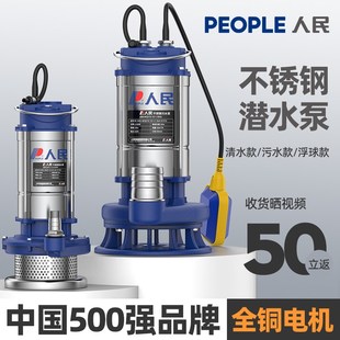 人民不锈钢潜水泵220V高扬程家用小型清水泵农田灌溉大流量污水泵