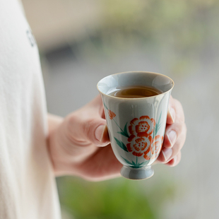 复古青纯手绘聚香杯陶瓷茶杯家用品茗杯主人杯单个闻香杯功夫茶具